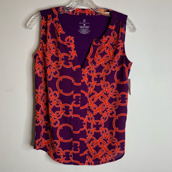 NY&C Womens XS Purple Orange Red Chain Patterned Sleeveless Lightweight Tank Top - Picture 4 of 8